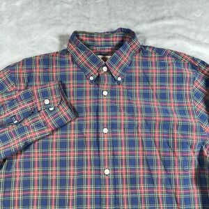 Brooks Brothers Red Fleece Shirt Mens XL Blue Plaid Button Up Preppy Classic